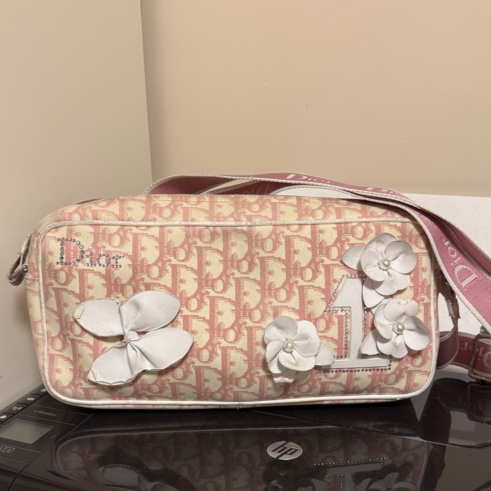 Dior Pink and Cream Crossbody Bag with Floral Accents